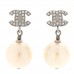 Crystal Pearl CC Drop Earrings Silver Pearly White