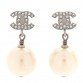 Crystal Pearl CC Drop Earrings Silver Pearly White