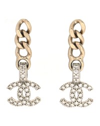 Metal Crystal CC Chain Drop Earrings Gold
