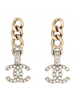 Metal Crystal CC Chain Drop Earrings Gold