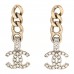 Metal Crystal CC Chain Drop Earrings Gold