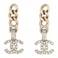Metal Crystal CC Chain Drop Earrings Gold