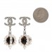Crystal Pearl Bead CC Drop Earrings Silver Black