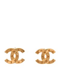 Metal CC Paris Button Stud Earrings Gold