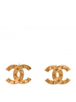 Metal CC Paris Button Stud Earrings Gold