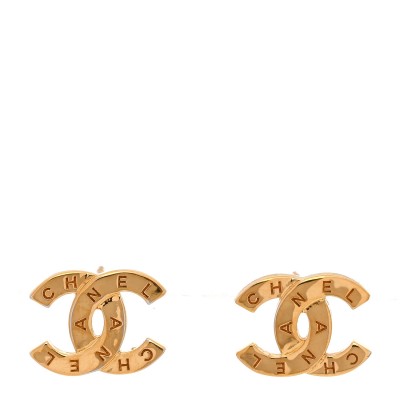 Metal CC Paris Button Stud Earrings Gold