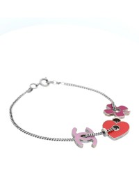 Enamel Heart CC Charm Bracelet Red Pink Silver