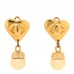 Metal Pearl CC Heart Drop Clip On Earrings Gold