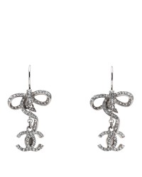 Crystal CC Bow Drop Earrings Silver