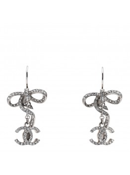 Crystal CC Bow Drop Earrings Silver