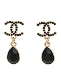 Crystal CC Teardrop Earrings Gold Black