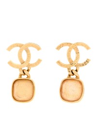 Metal Natural Stones CC Drop Earrings Gold