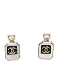 Resin CC No 5 Perfume Bottle Earrings Gold Pearly White