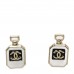 Resin CC No 5 Perfume Bottle Earrings Gold Pearly White