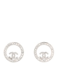 Crystal CC Round Earrings Silver