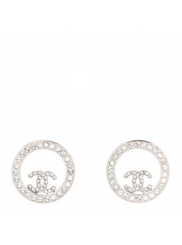 Crystal CC Round Earrings Silver