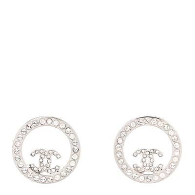 Crystal CC Round Earrings Silver