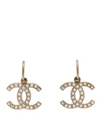 Baguette Crystal CC Dangle Earrings Light Gold