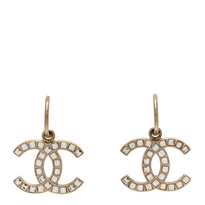 Baguette Crystal CC Dangle Earrings Light Gold