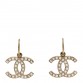 Baguette Crystal CC Dangle Earrings Light Gold