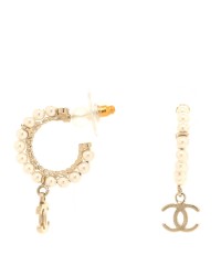 Pearl CC Hoop Drop Earring Gold