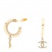 Pearl CC Hoop Drop Earring Gold