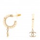 Pearl CC Hoop Drop Earring Gold
