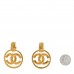 Metal Round CC Drop Clip On Earrings Gold