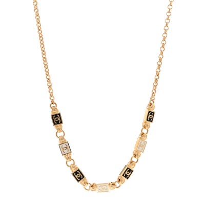 Metal Enamel CC Squares Choker Gold White Black