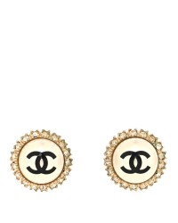 Crystal Pearl CC Round Earrings Gold Pearly White Black