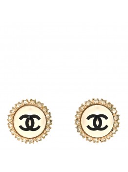 Crystal Pearl CC Round Earrings Gold Pearly White Black