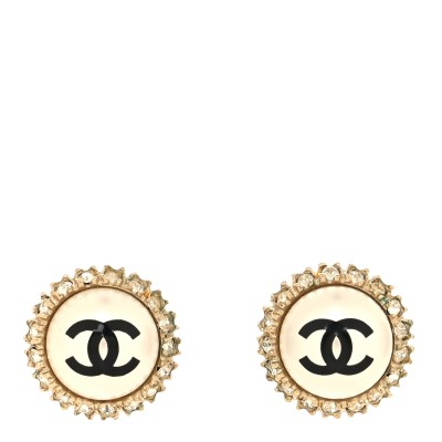 Crystal Pearl CC Round Earrings Gold Pearly White Black