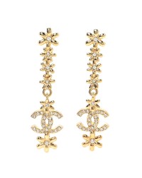 Metal Crystal CC Drop Earrings Gold