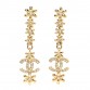 Metal Crystal CC Drop Earrings Gold