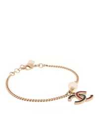 Enamel Pearl CC Bracelet Gold Red Black