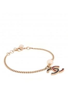 Enamel Pearl CC Bracelet Gold Red Black