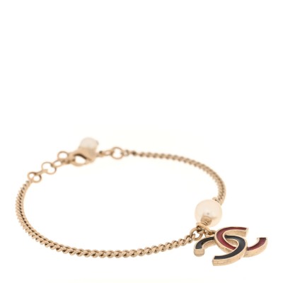 Enamel Pearl CC Bracelet Gold Red Black