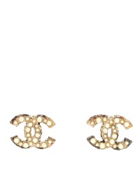 Pearl Crystal CC Earrings Light Gold
