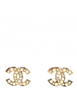 Pearl Crystal CC Earrings Light Gold