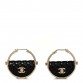 Metal Resin Quilted Flap Bag Hoop Earrings Black Gold