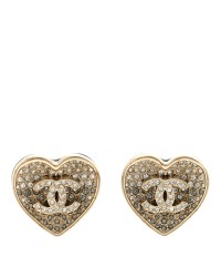 Crystal Metal CC Heart Earrings Gold