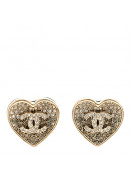 Crystal Metal CC Heart Earrings Gold