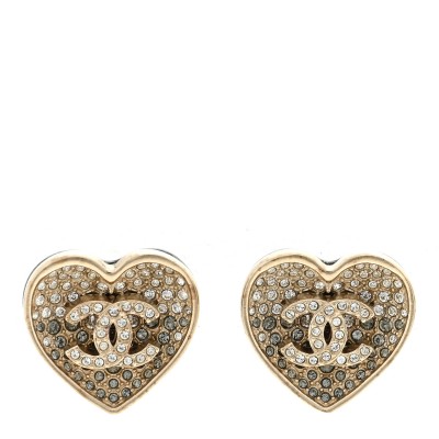 Crystal Metal CC Heart Earrings Gold