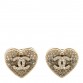 Crystal Metal CC Heart Earrings Gold