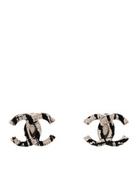 Metal CC Jackson Pollock Splattered Paint Earrings Black Gold