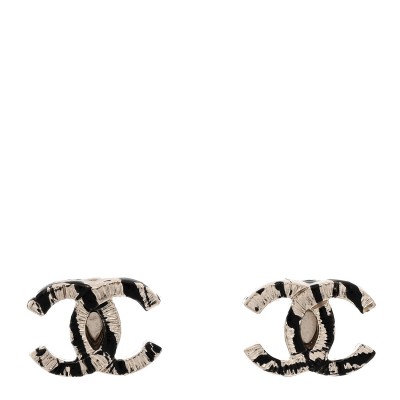 Metal CC Jackson Pollock Splattered Paint Earrings Black Gold