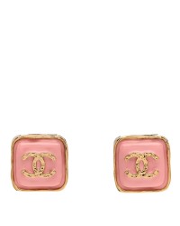 Resin CC Square Earrings Gold Pink