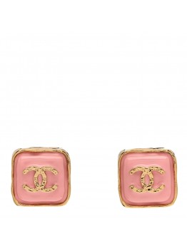 Resin CC Square Earrings Gold Pink