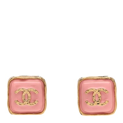 Resin CC Square Earrings Gold Pink