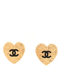 Metal Enamel CC Heart Earrings Gold Black